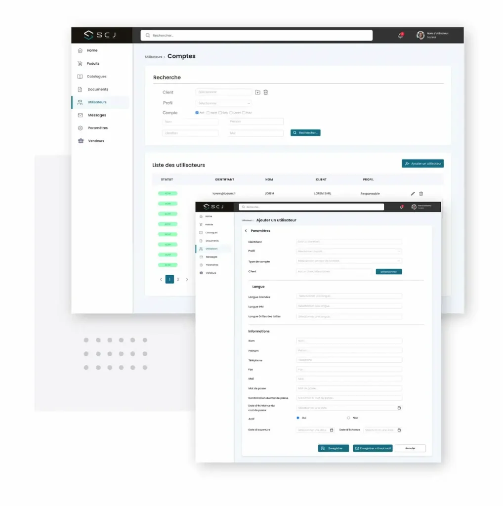 maquette backoffice btob configuration de compte