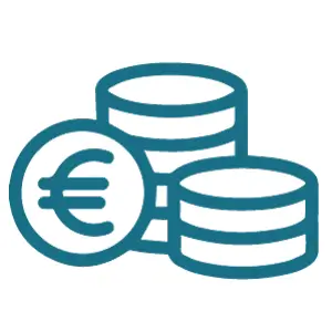icon partie commercial bleu pièce avec logo euro