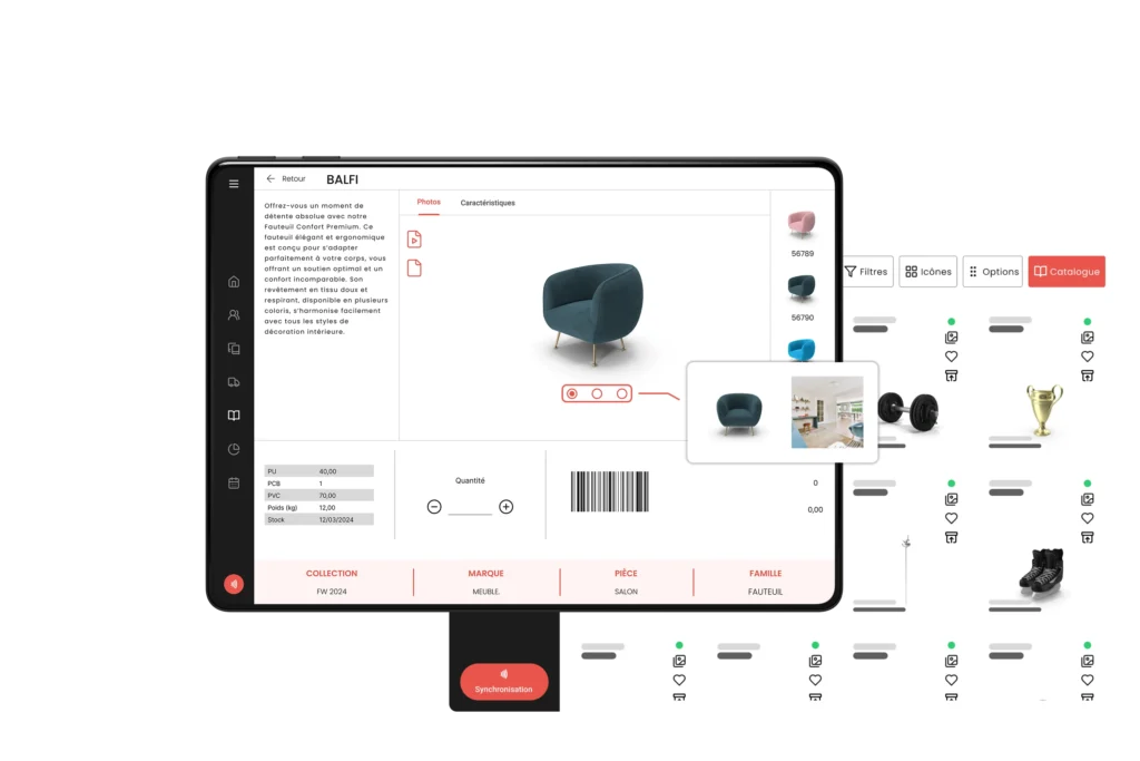 Mockup Appli négoce Quickorder fiche article et article